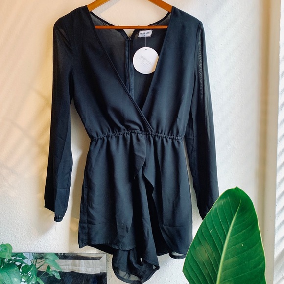 Nasty Gal Pants - Free Spirited Black Flowy Romper